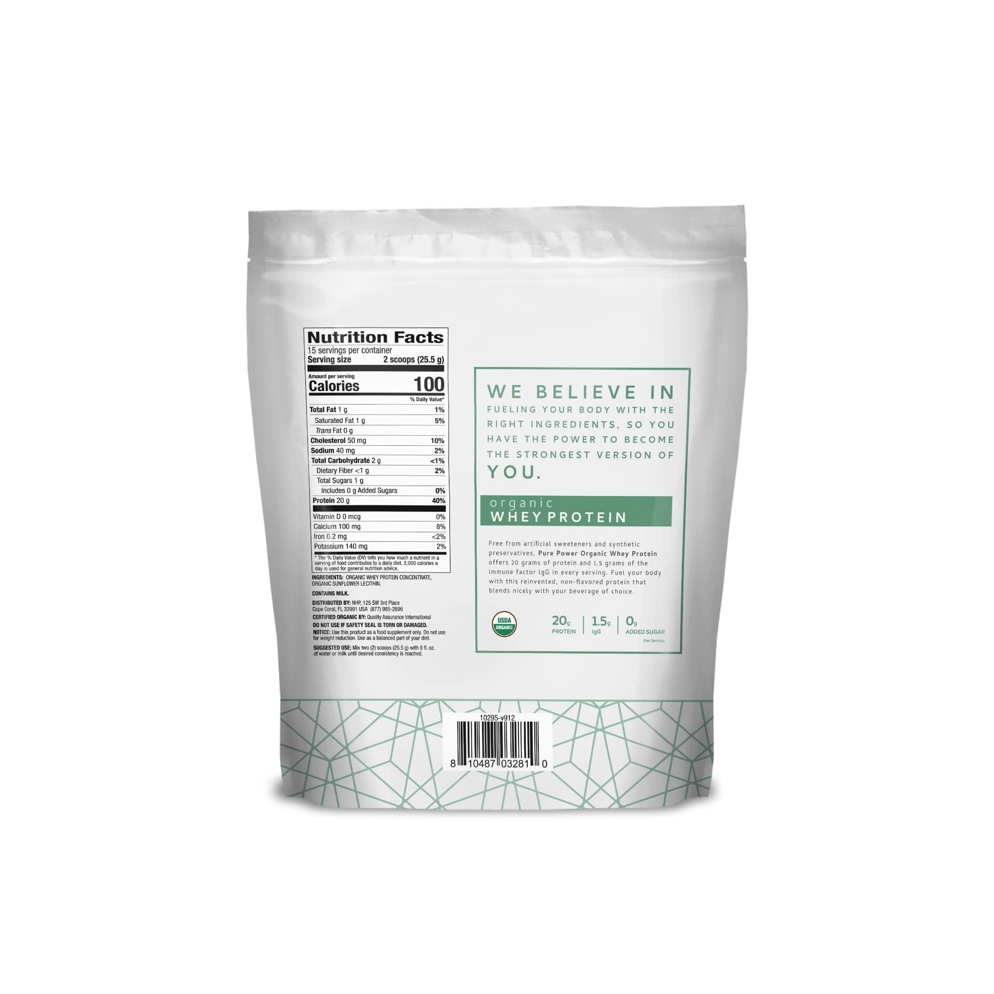 Dr. Mercola Pure Power Organic Whey Protein vanilla shake—delicious daily protein boost.