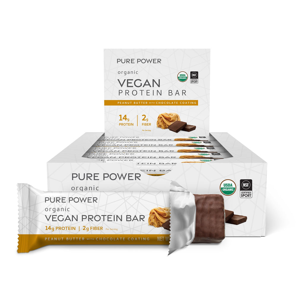 Dr. Mercola Pure Power Bar package with peanut butter supports on-the-go protein.
