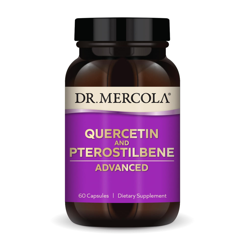 Bottle of Dr. Mercola Quercetin & Pterostilbene Advanced with label