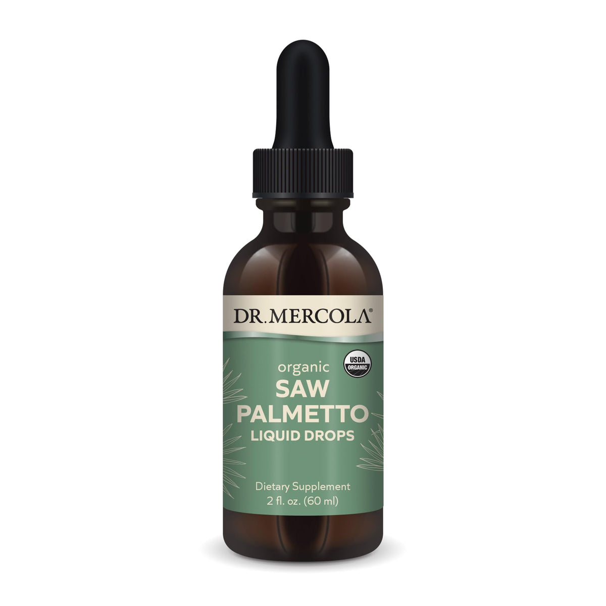 Bottle of Dr. Mercola Saw Palmetto Liquid Drops with label visible