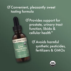 USDA Organic seal beside Saw Palmetto Liquid Drops packaging