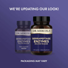 Close-up of the product label on Dr. Mercola Serrapeptase Enzymes