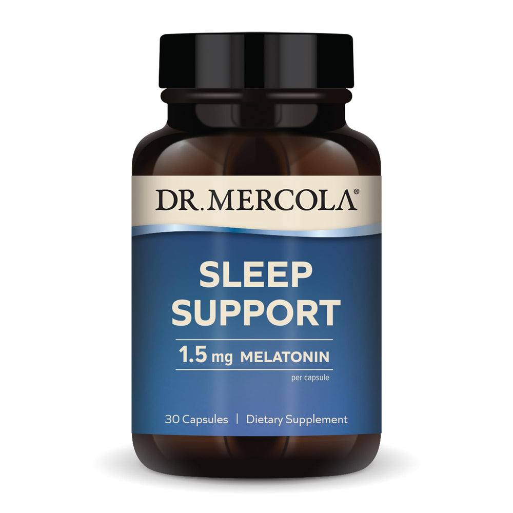 Dr. Mercola Sleep Support with Melatonin bottle and 30 capsules - front view