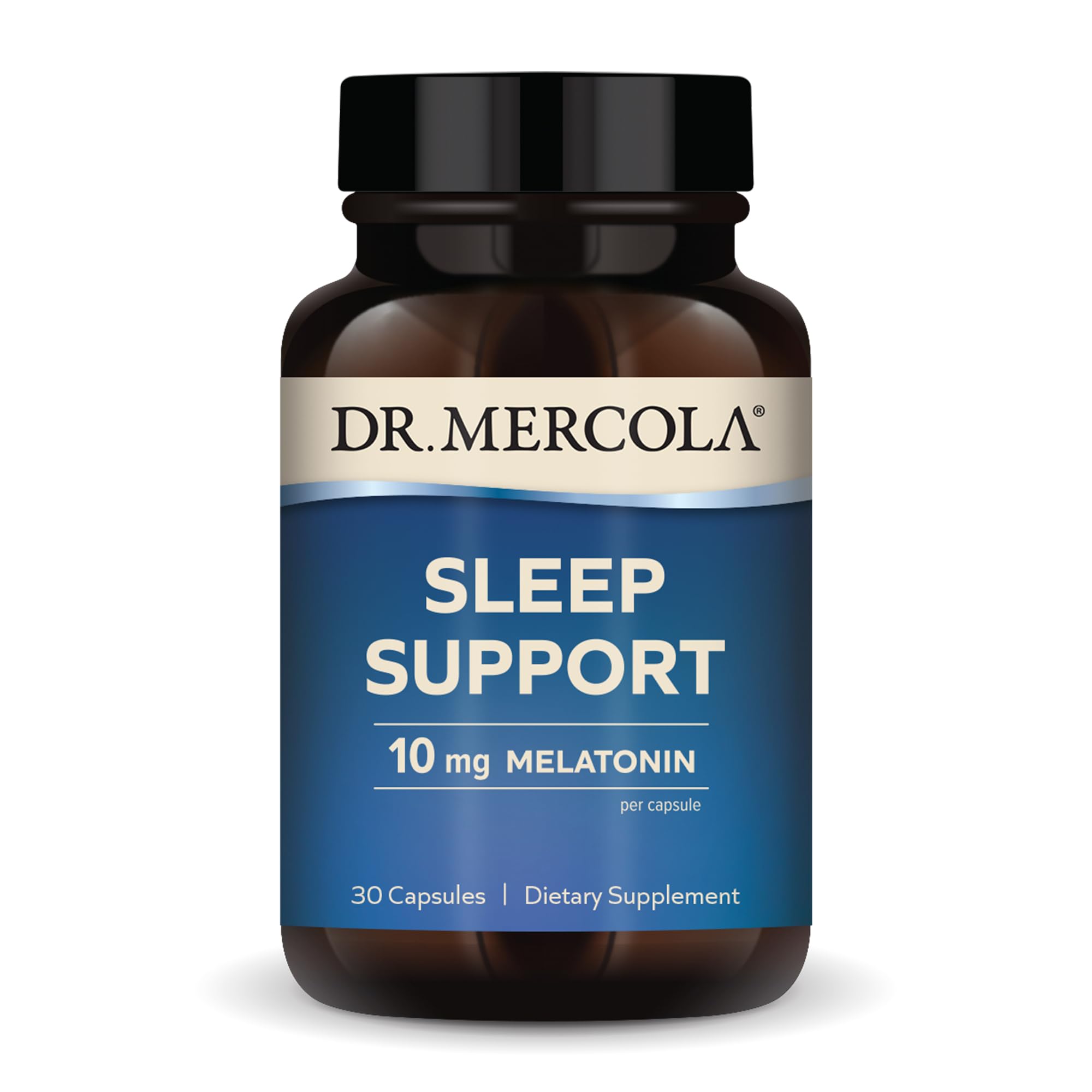 Dr. Mercola Sleep Support with Melatonin bottle - 30 capsules, 10 mg melatonin per serving