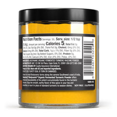 Back label showing nutrition facts and Demeter certification on Solspring Turmeric Powder jar