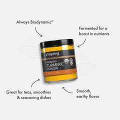 Turmeric powder being added to a recipe to illustrate usage