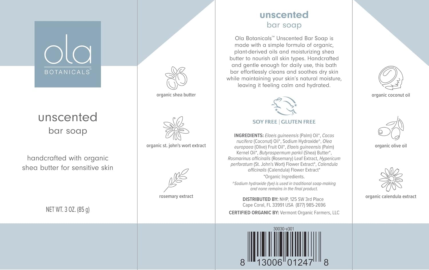 Ingredients and organic oil blend used in Dr. Mercola Soothing Bar Soap