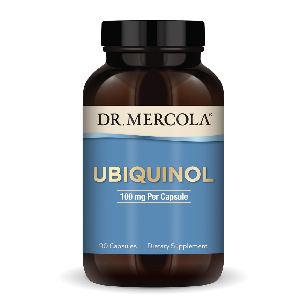 Front view of Dr. Mercola Ubiquinol 100 mg capsules