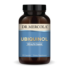 Front view of Dr. Mercola Ubiquinol 100 mg capsules