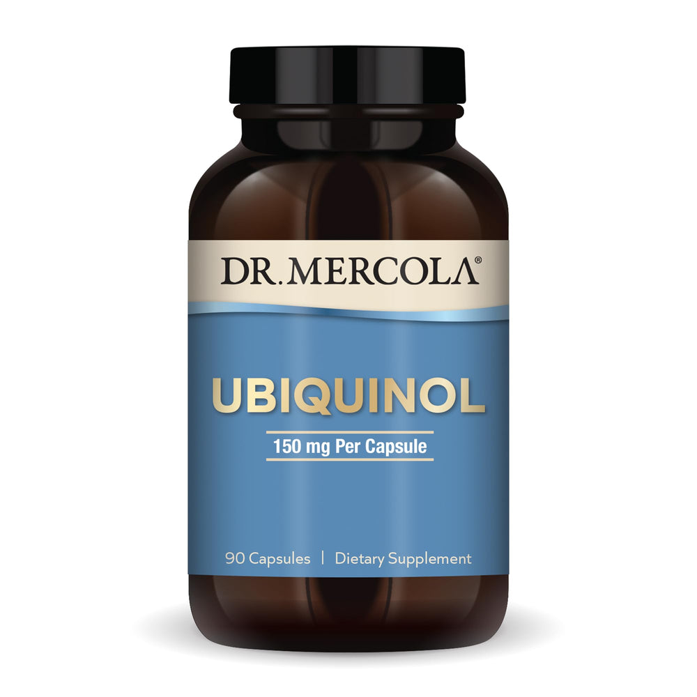 Front view of Dr. Mercola Ubiquinol 150 mg bottle