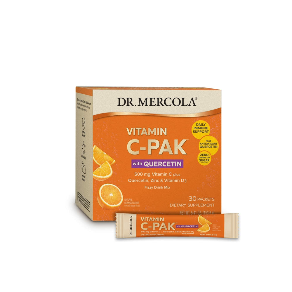 Product shot: Dr. Mercola Vitamin C-PAK with Quercetin orange effervescent 30-pack packets