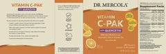 Close-up of ingredients: quercetin, vitamin D3, and zinc in Vitamin C-PAK
