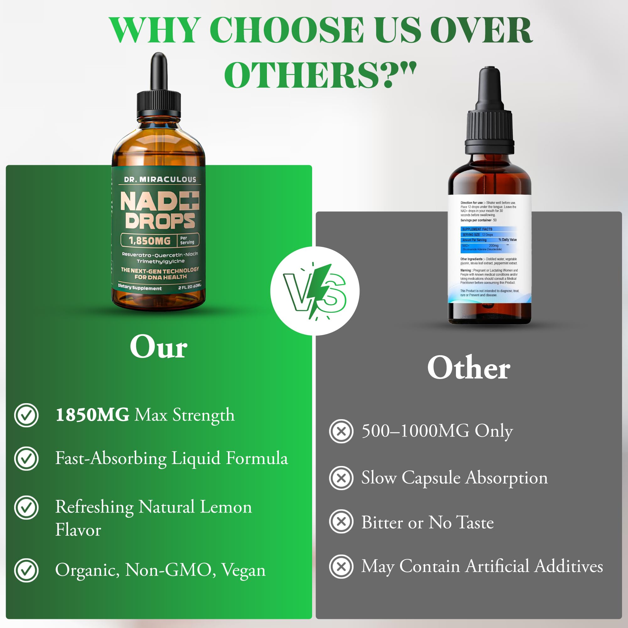 Ingredients overview for NAD+ liquid drops (non-GMO, plant-based)