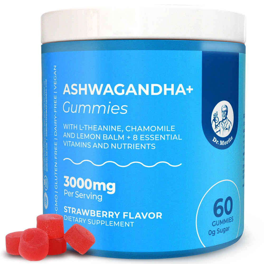 Hero image showing DR. MORITZ Ashwagandha Gummies bottle