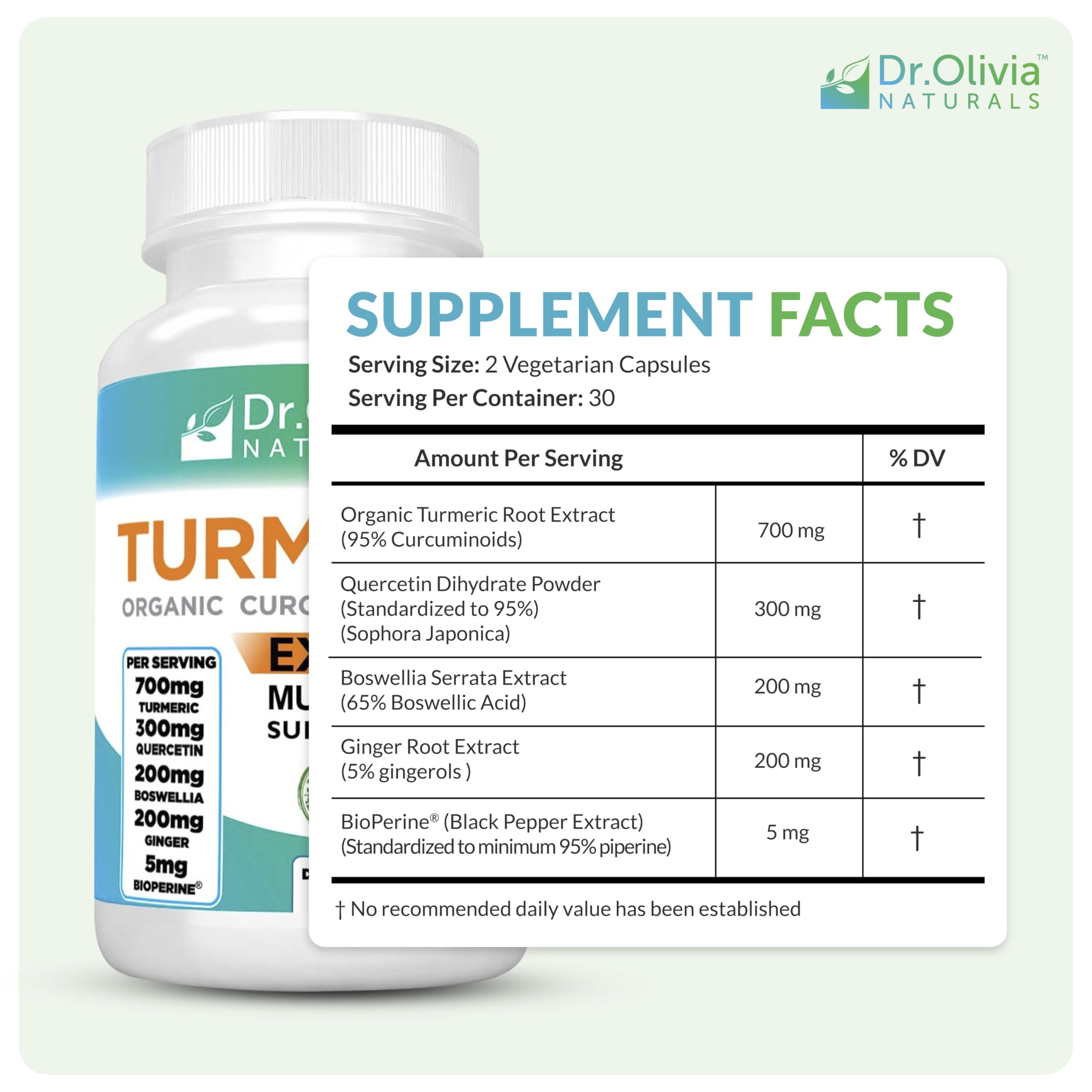Close-up view of Turmeric Complex bottle and capsules