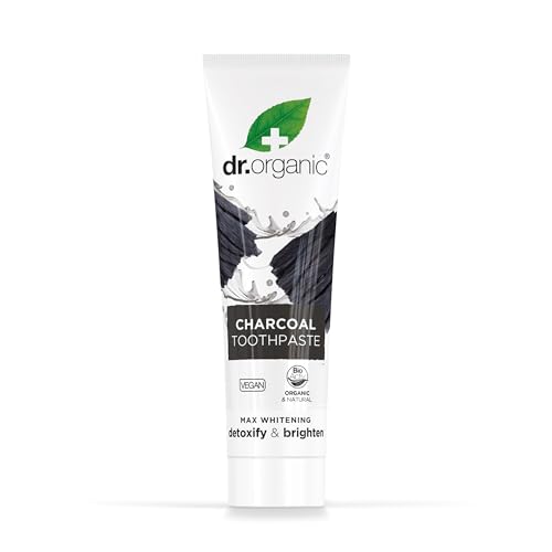 Side view of Dr Organic Extra Whitening Charcoal Toothpaste 100ml tube