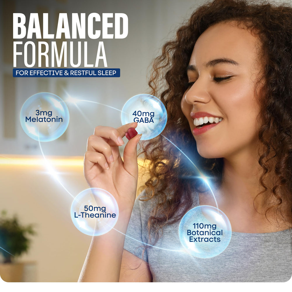 Ingredients label showing 3mg melatonin, L-Theanine, GABA