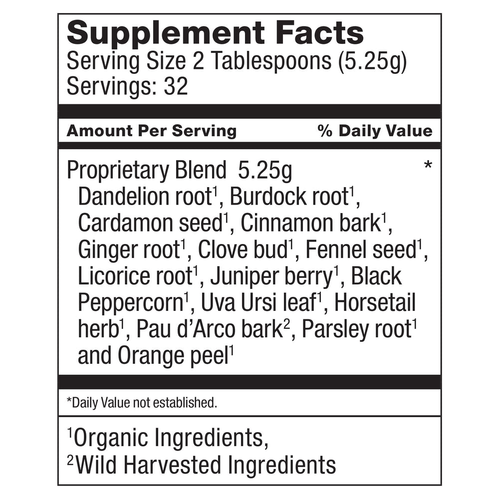 Dr. Schulze’s Detox Tea being brewed in a cup, suggesting energy and digestion benefits.