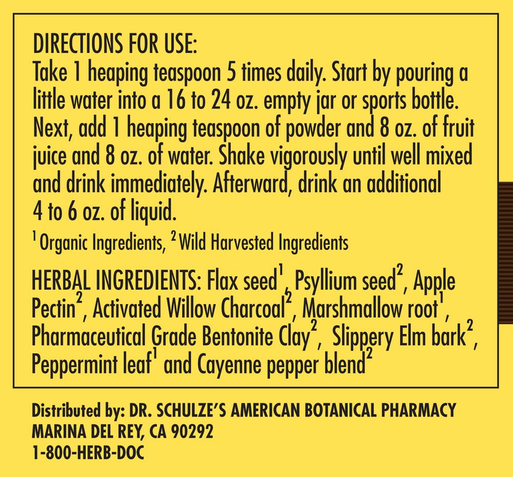 Dr. Schulze's Intestinal Formula #2 powder dissolving in juice for gentle digestion