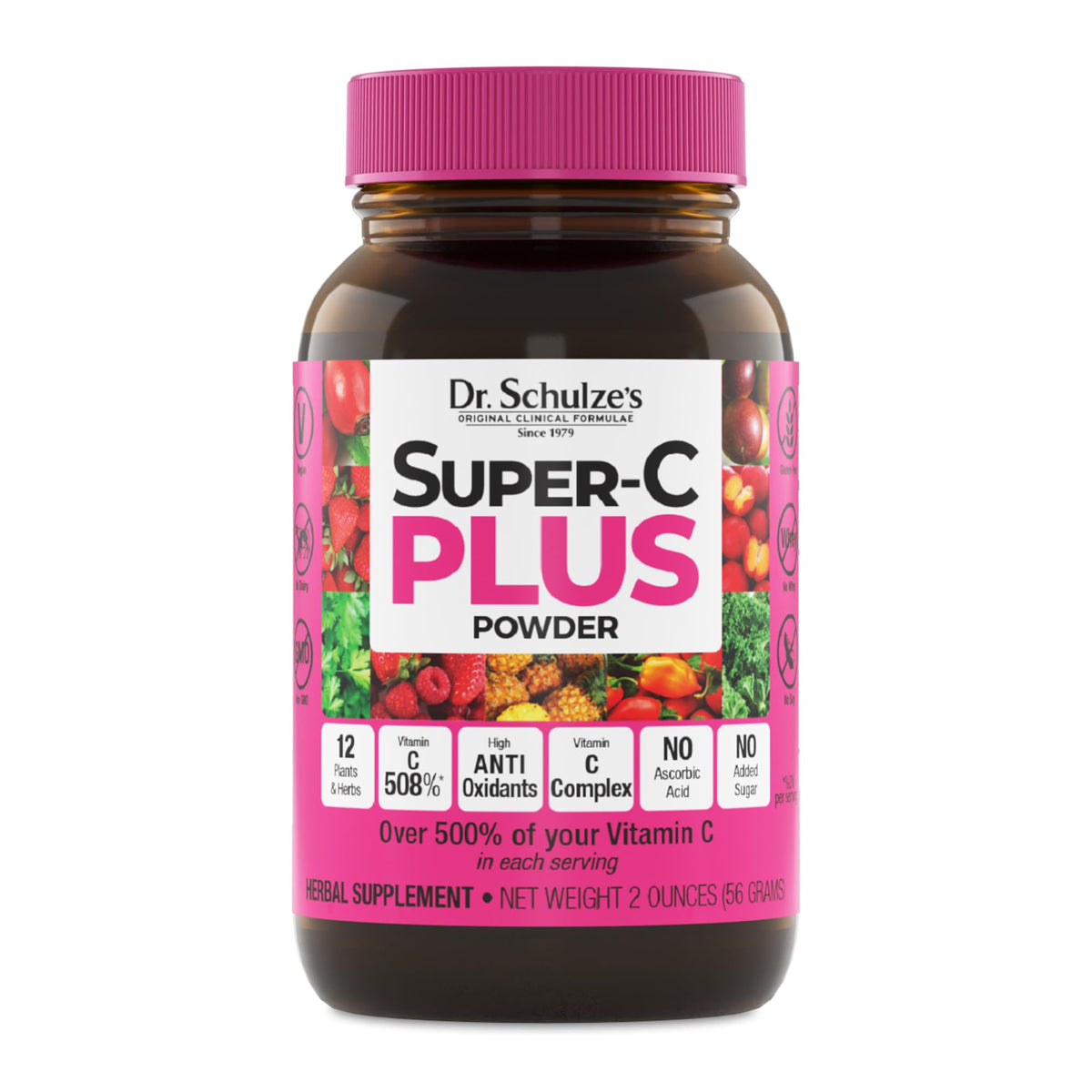 Bottle of Dr. Schulze's Super-C Plus vitamin C supplement