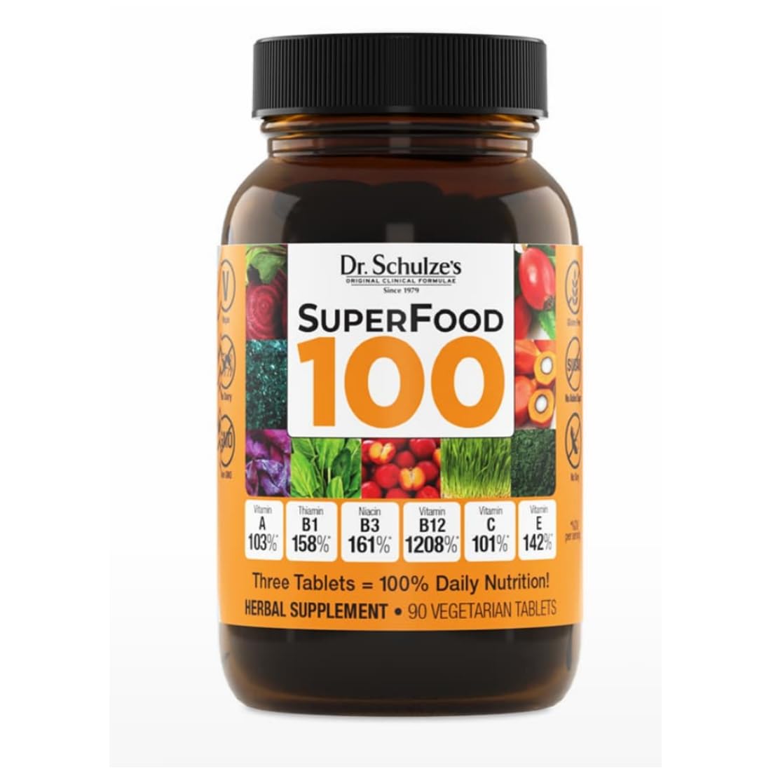 Dr. Schulze's SuperFood 100 bottle - 90 count, vegan, gluten-free and dairy-free