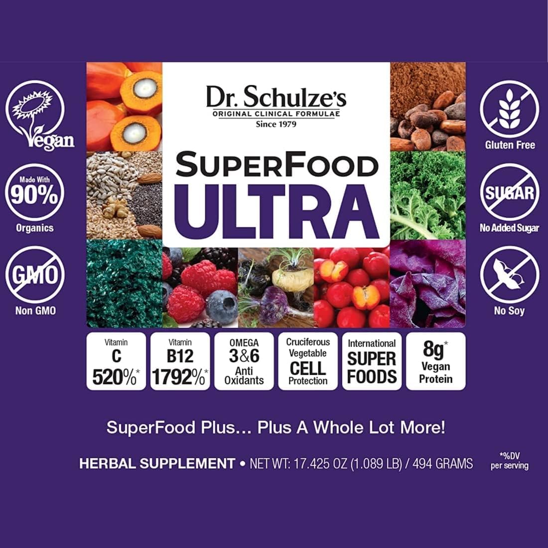 Ingredients of Dr. Schulze's SuperFood Ultra organic powder