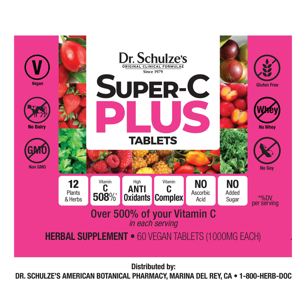 Nutrition facts panel for Dr. Schulze's Super-C Plus