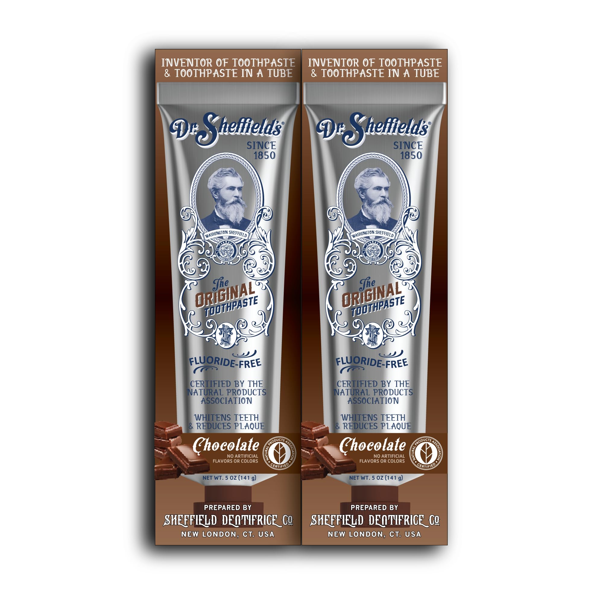 Front view of Dr. Sheffield’s Natural Toothpaste Chocolate 2-Pack