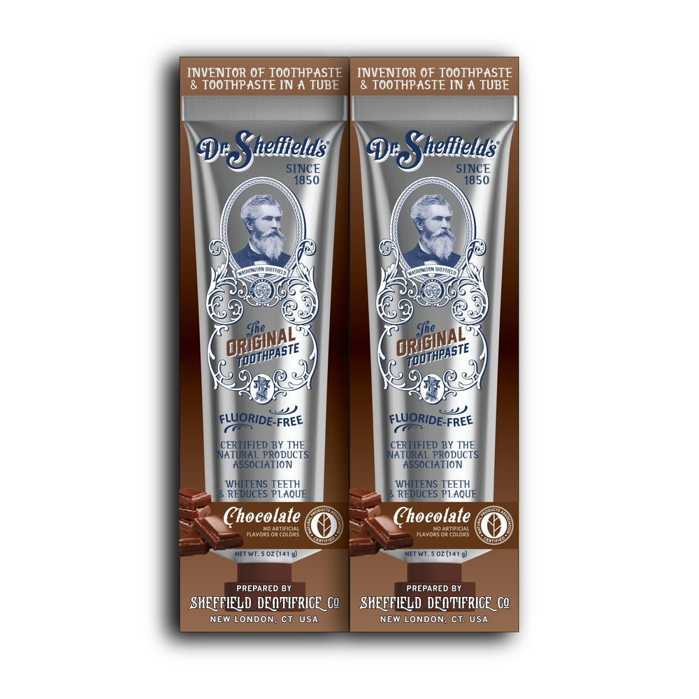 Front view of Dr. Sheffield’s Natural Toothpaste Chocolate 2-Pack