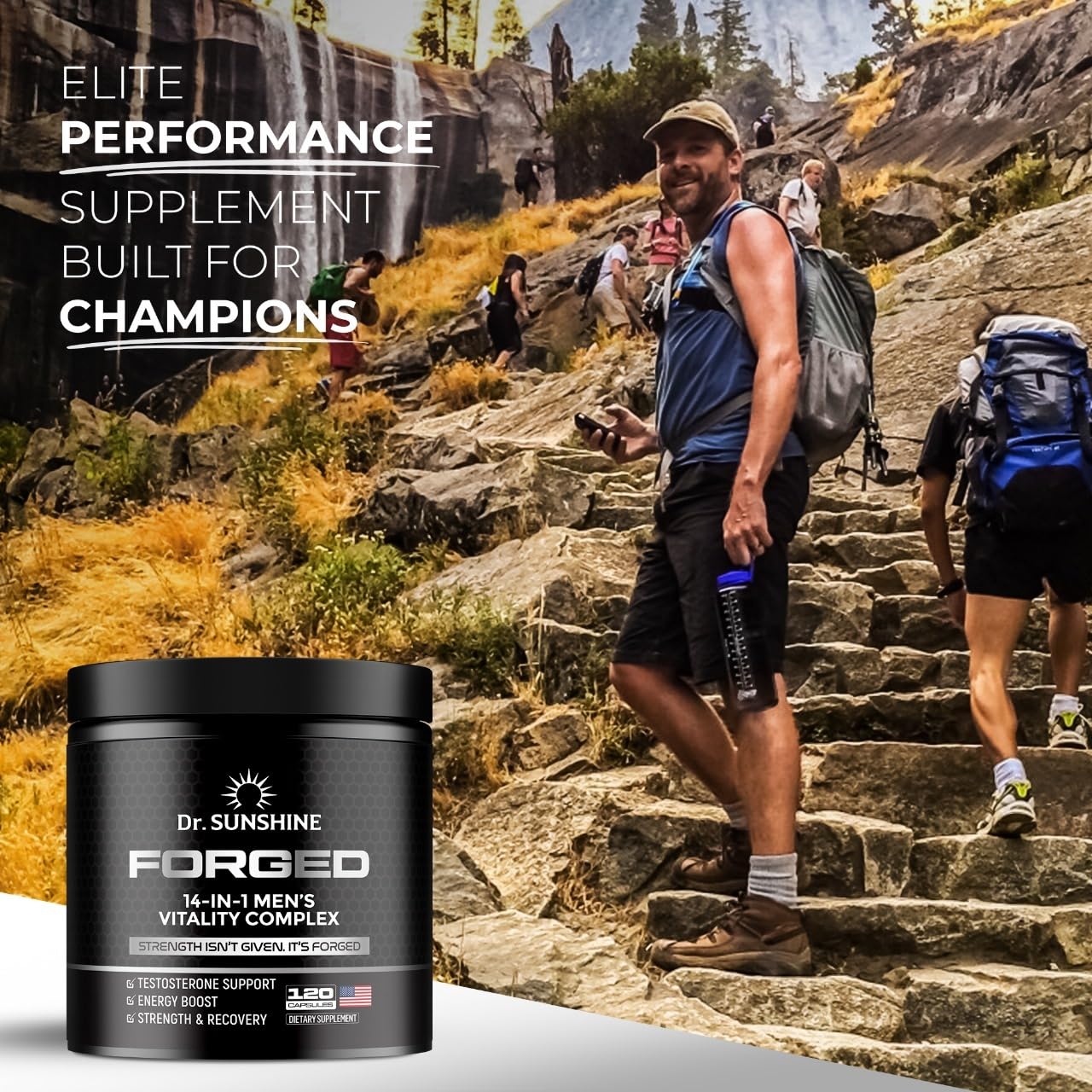 DR. SUNSHINE Forged 14-in-1 Shilajit maca and ashwagandha ingredients for energy.