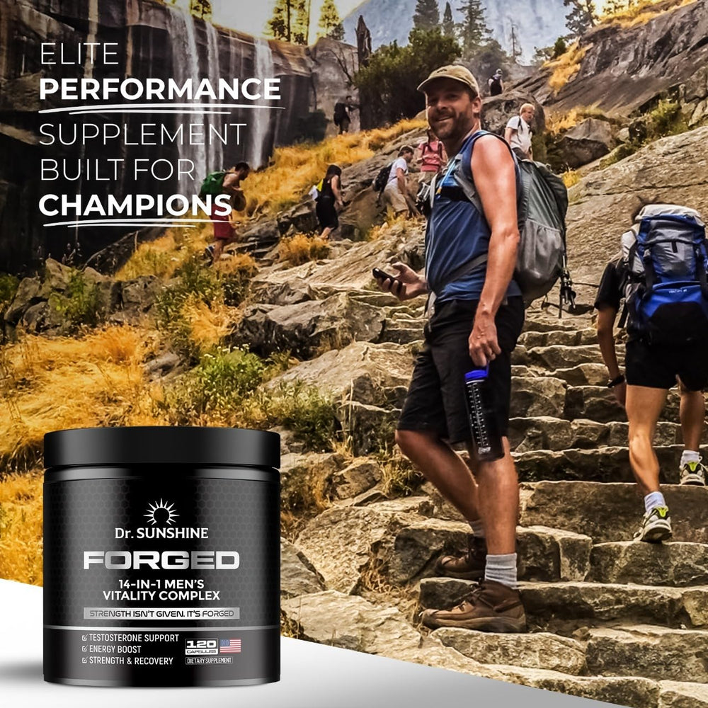 DR. SUNSHINE Forged 14-in-1 Shilajit maca and ashwagandha ingredients for energy.