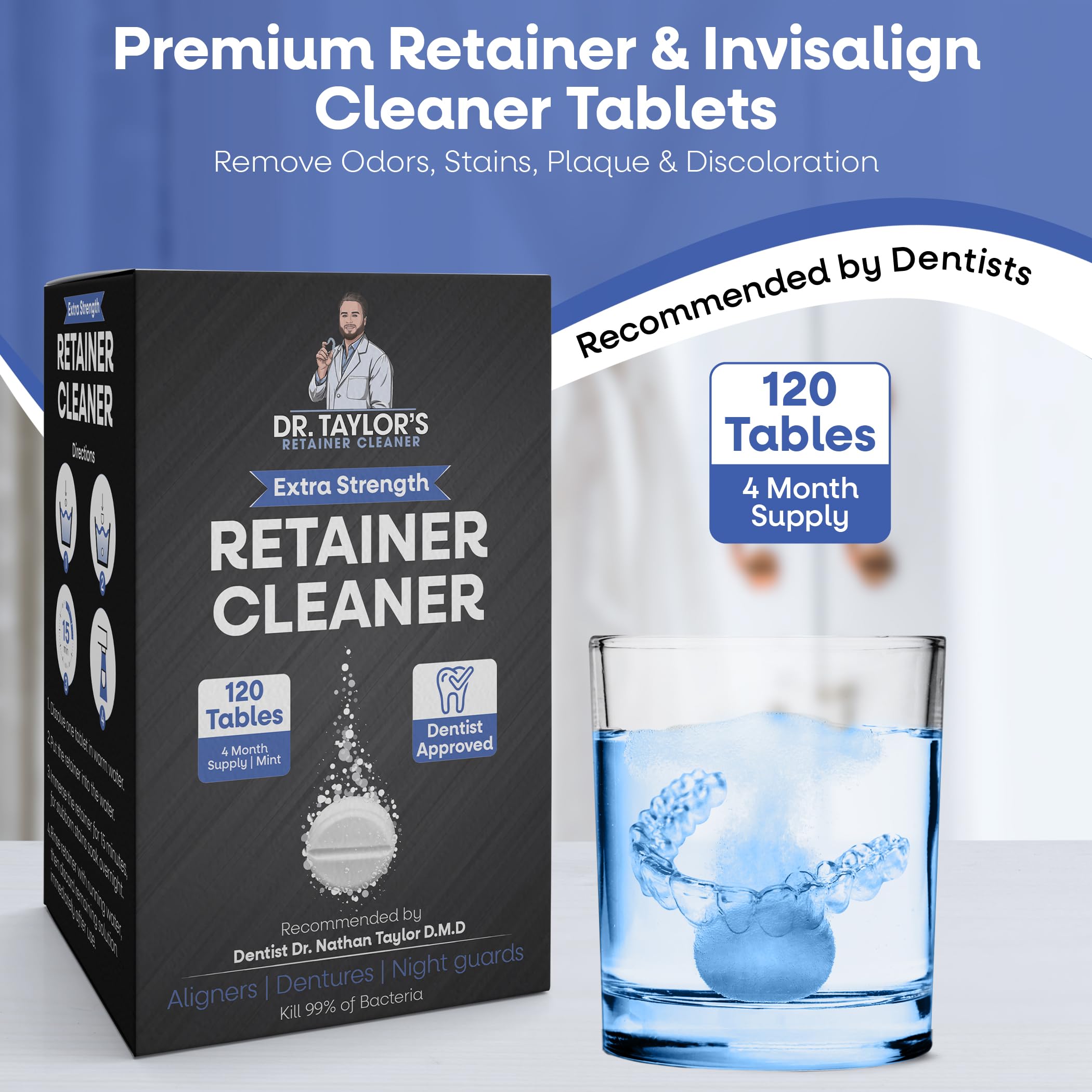 Fast-acting daily-use retainer cleaner for home or travel