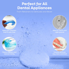 Mint-flavored retainer cleaner tablet dissolving in water