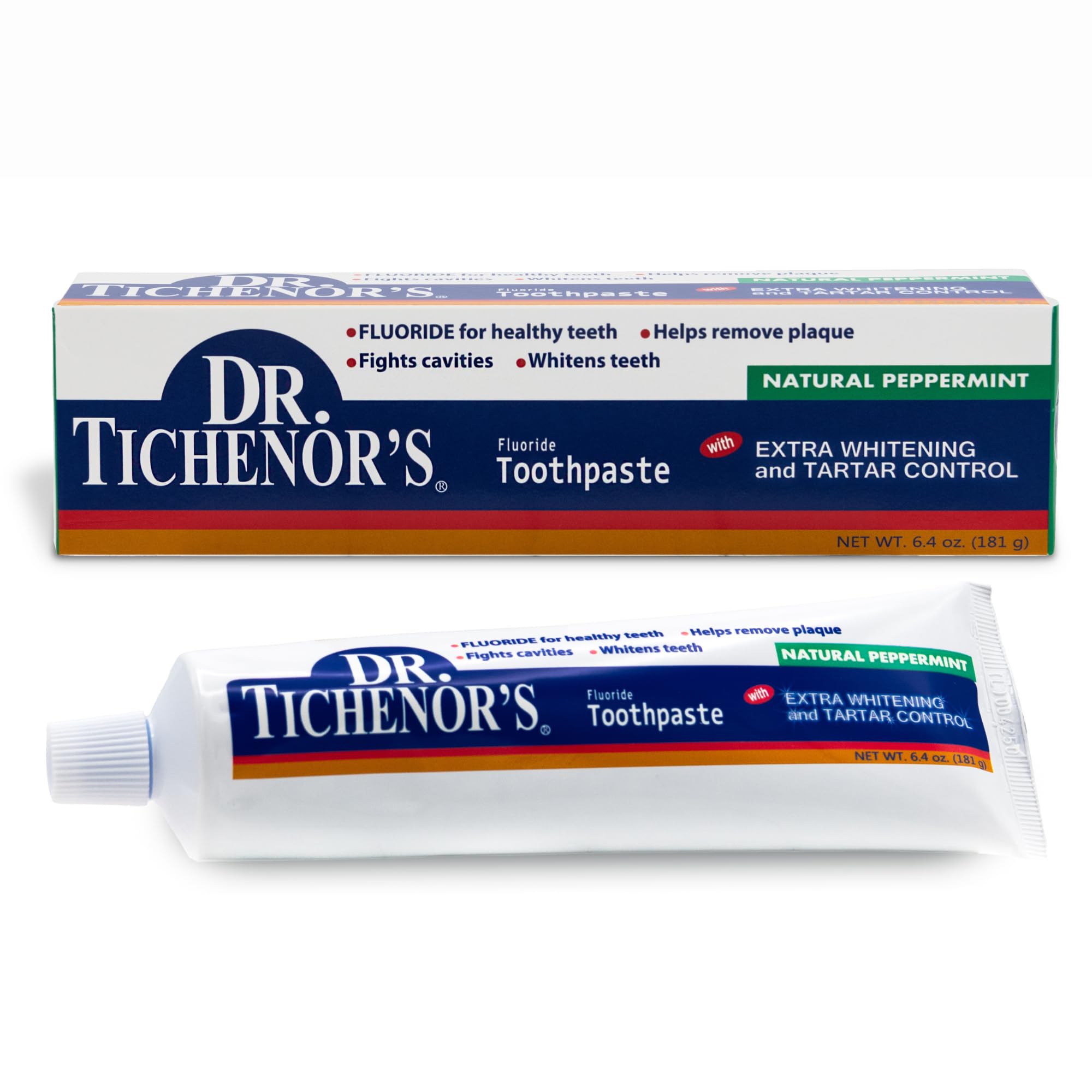 Front view of Dr. Tichenor's Extra Whitening toothpaste pack (2 tubes)