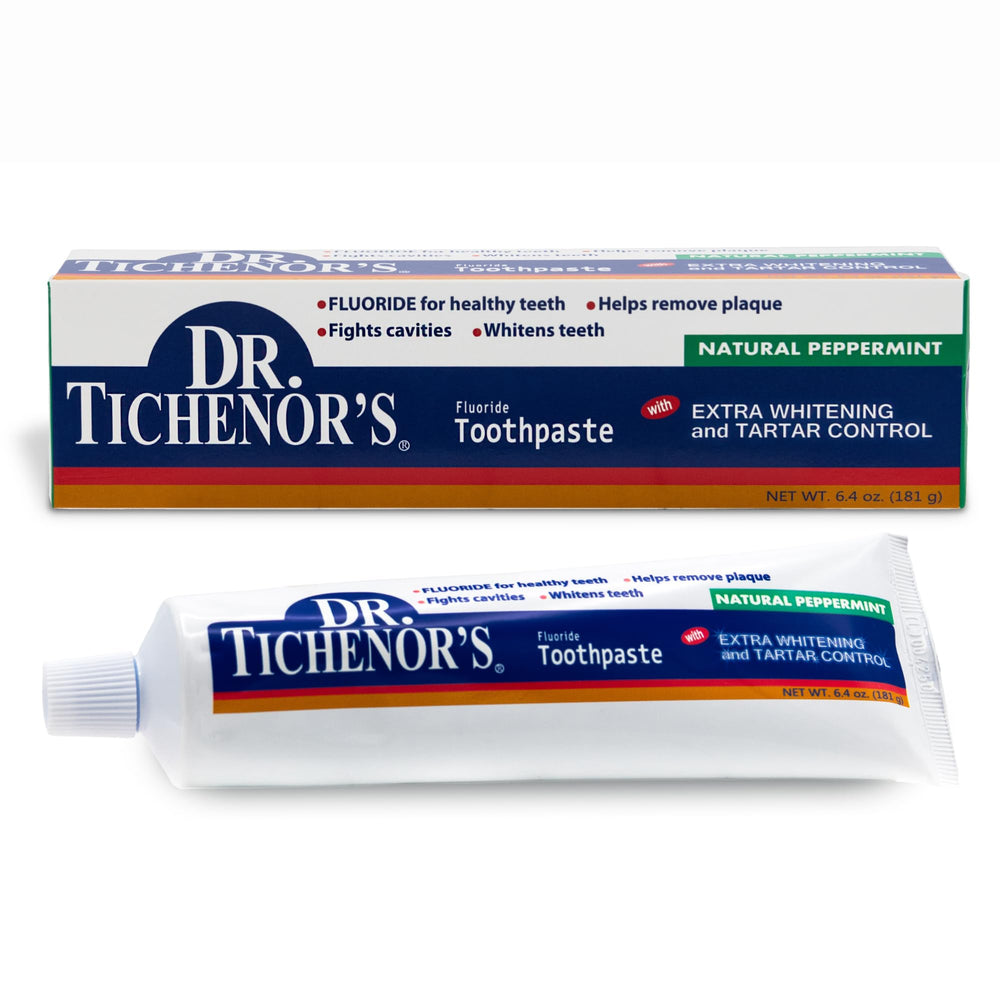Front view of Dr. Tichenor's Extra Whitening toothpaste pack (2 tubes)
