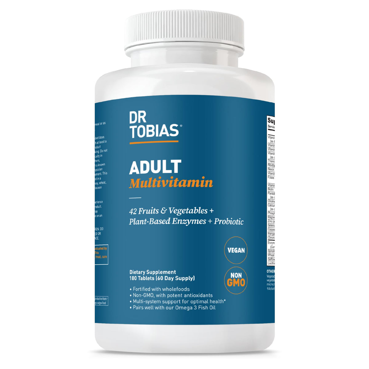 Bottle of Dr. Tobias Adult Multivitamin with 180 tablets.