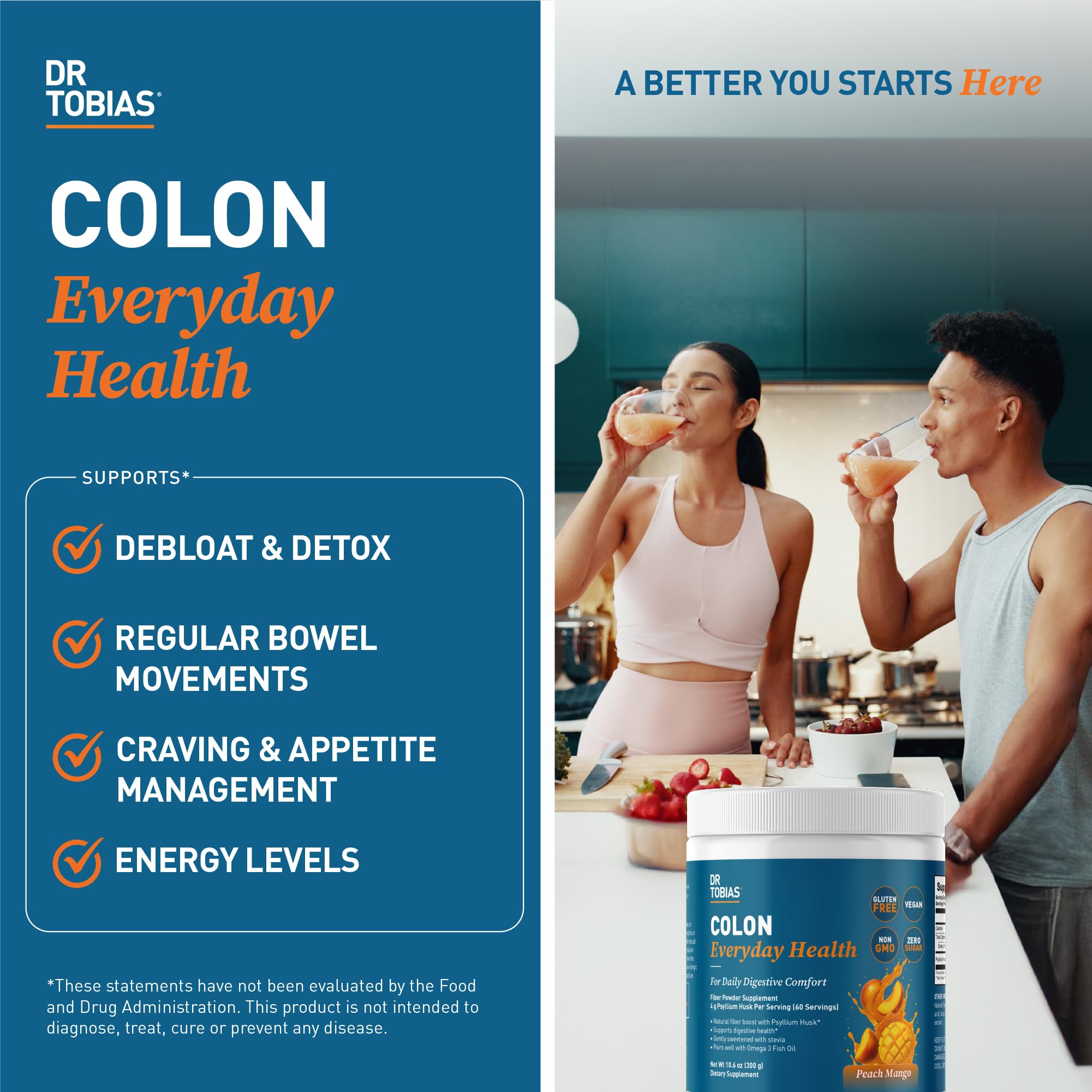 Peach Mango flavored psyllium husk drink product shot