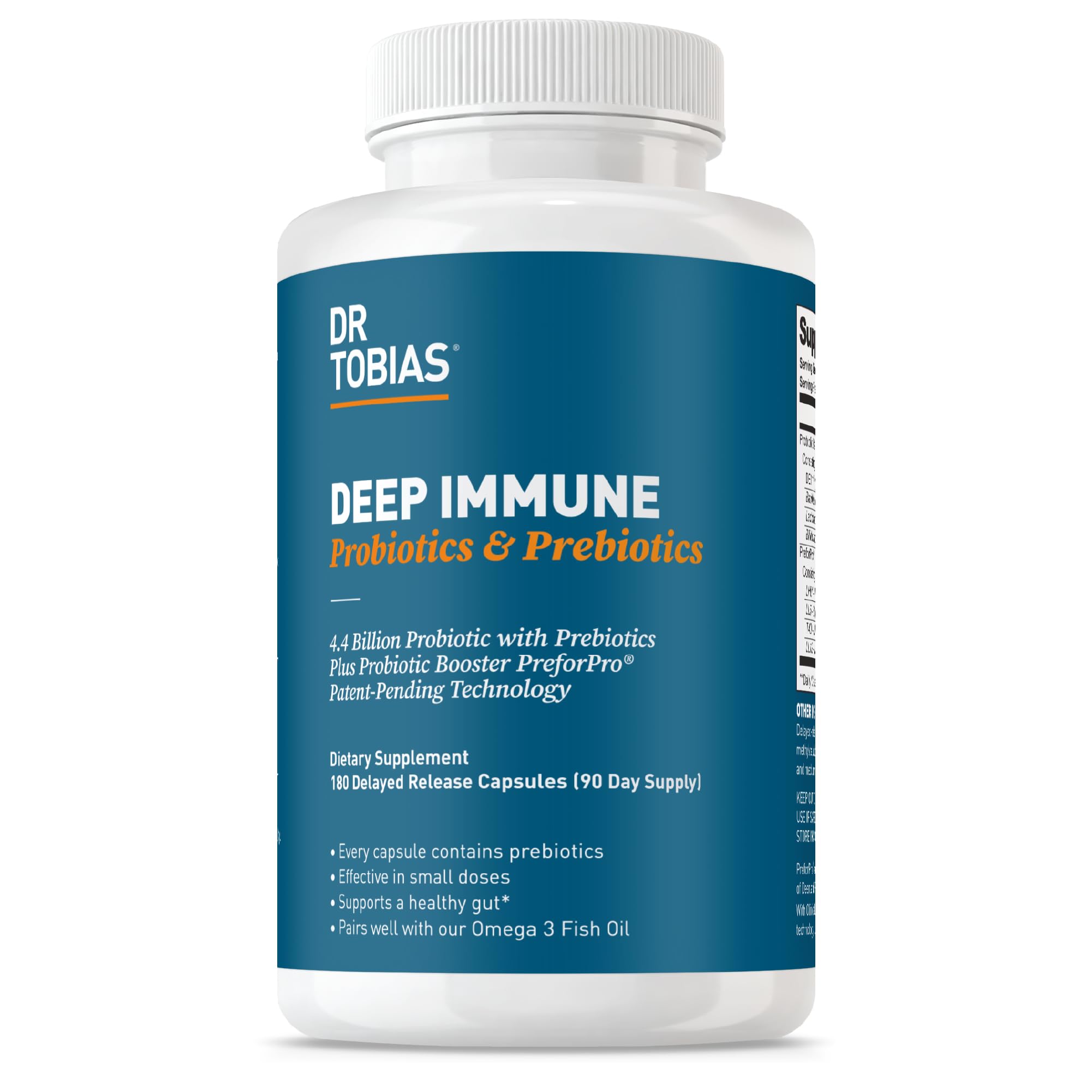 Dr. Tobias Deep Immune Probiotics & Prebiotics bottle label