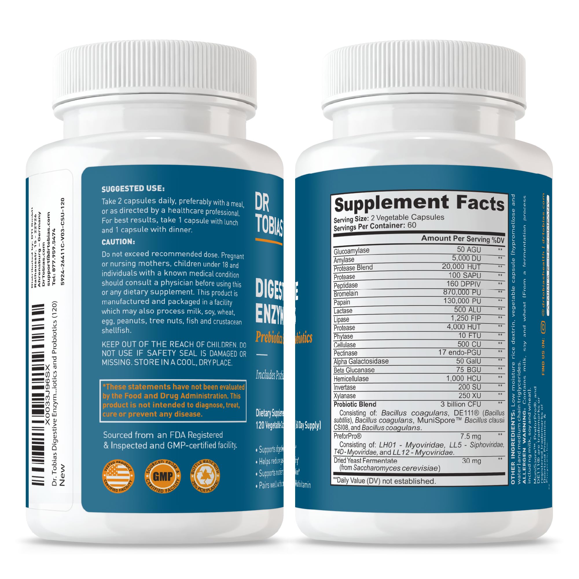 Plant-based digestive enzyme formula and GMP facility mention