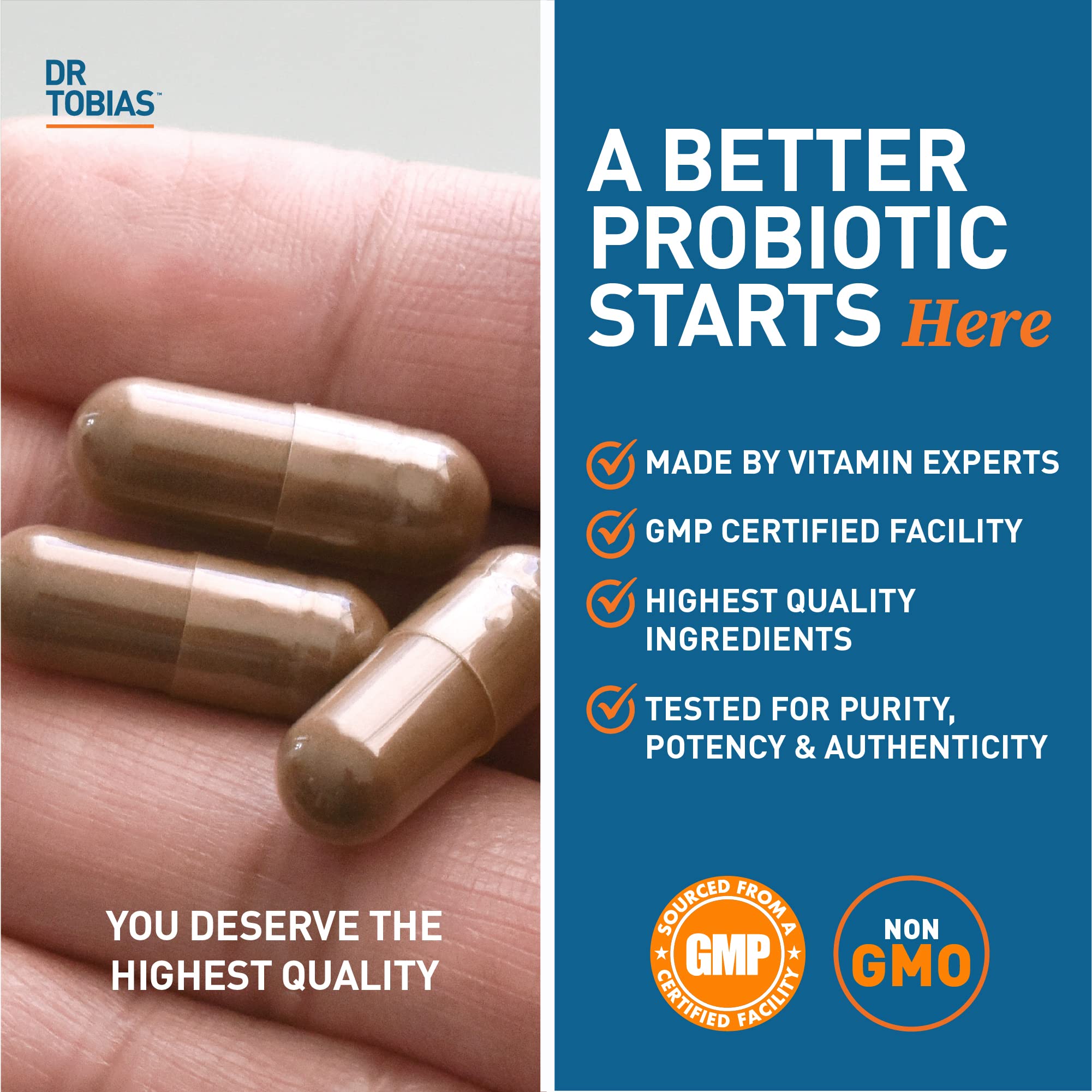 GMP certification badge for Dr. Tobias Probiotics