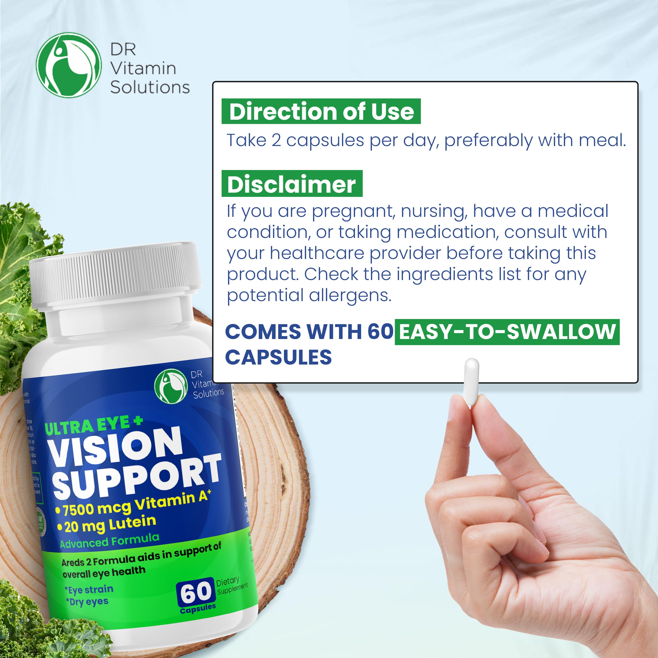 Lifestyle-friendly eye vitamins packaging on neutral background