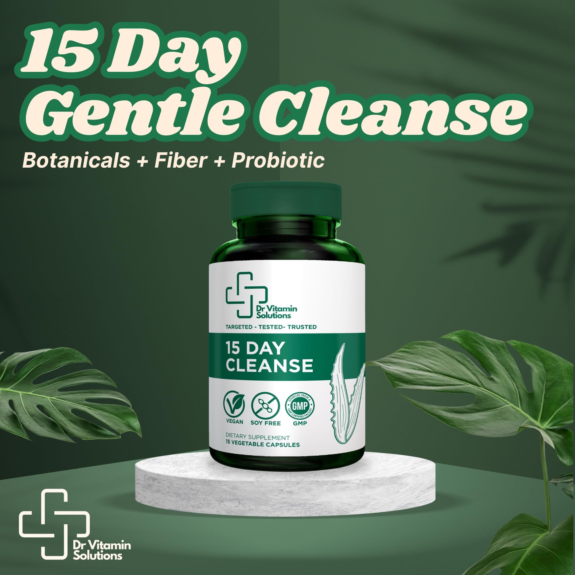 DR VITAMIN SOLUTIONS senna leaf blend close-up signals natural support for occasional relief.