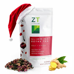 Dr. Zisman ZT Slimming Tea goji-ginger brew close-up highlights refreshing flavor and wellness potential.