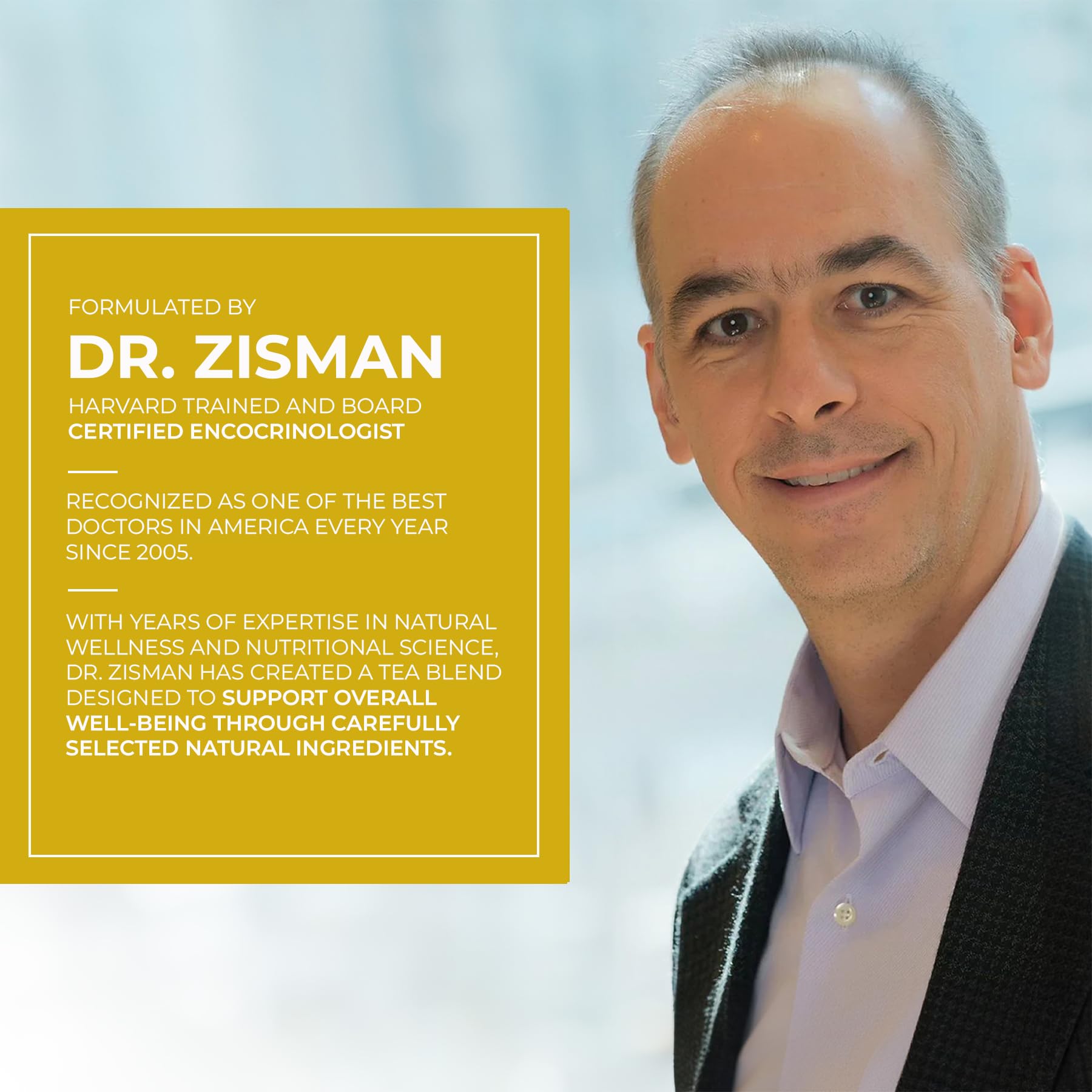 Dr. Zisman ZT Slimming Tea label graphic emphasizes caffeine-free, sleep-friendly formula
