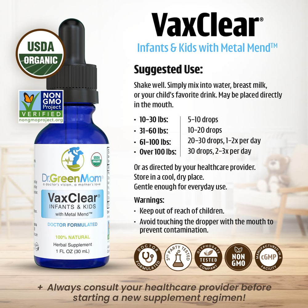 Herbal ingredients used in VaxClear: chlorella, cilantro, parsley