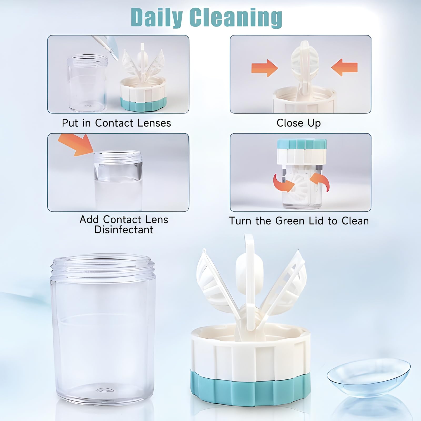 Lens case with solution bottle and accessories