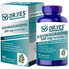 Bottle of DR.YES Ashwagandha 500mg with label