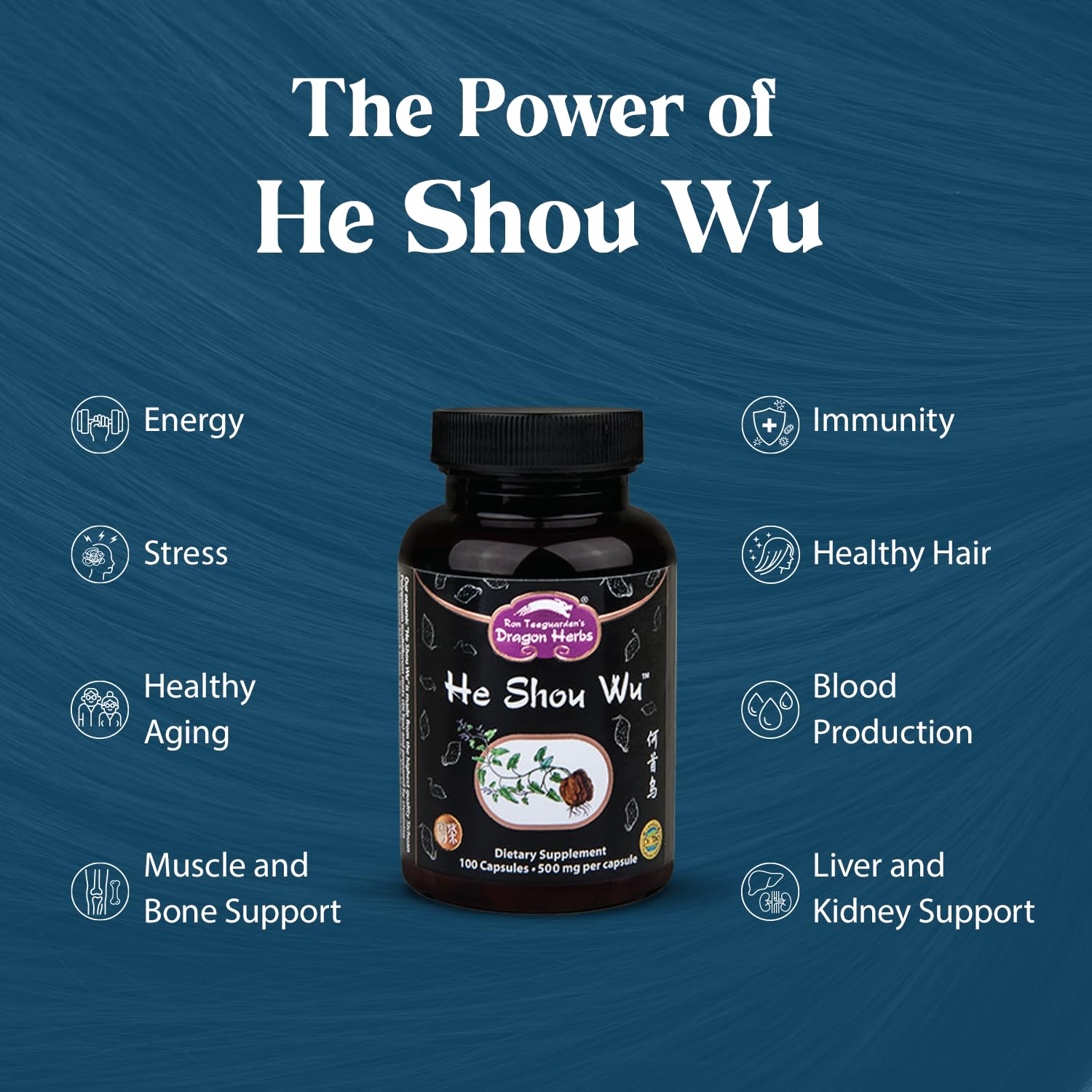 Prepared He Shou Wu capsules arranged in a row
