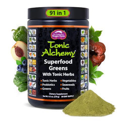 Front label of Dragon Herbs Tonic Alchemy greens powder
