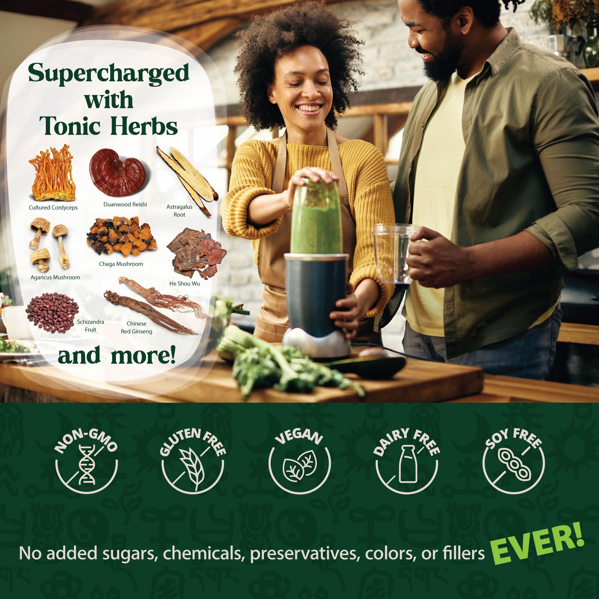 Mushrooms and herbs included in Tonic Alchemy